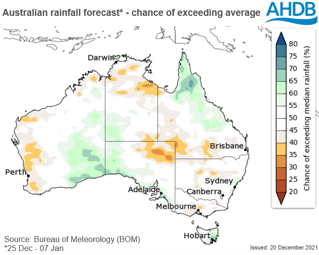 Map showing rainfall chance in Australia